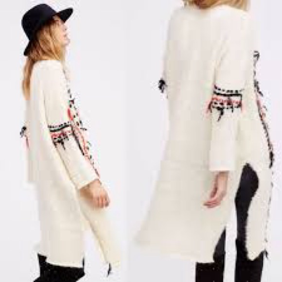 Free People Cozy Cream Open-Front Sweater/Duster. Alpaca wool blend - Picture 6 of 11